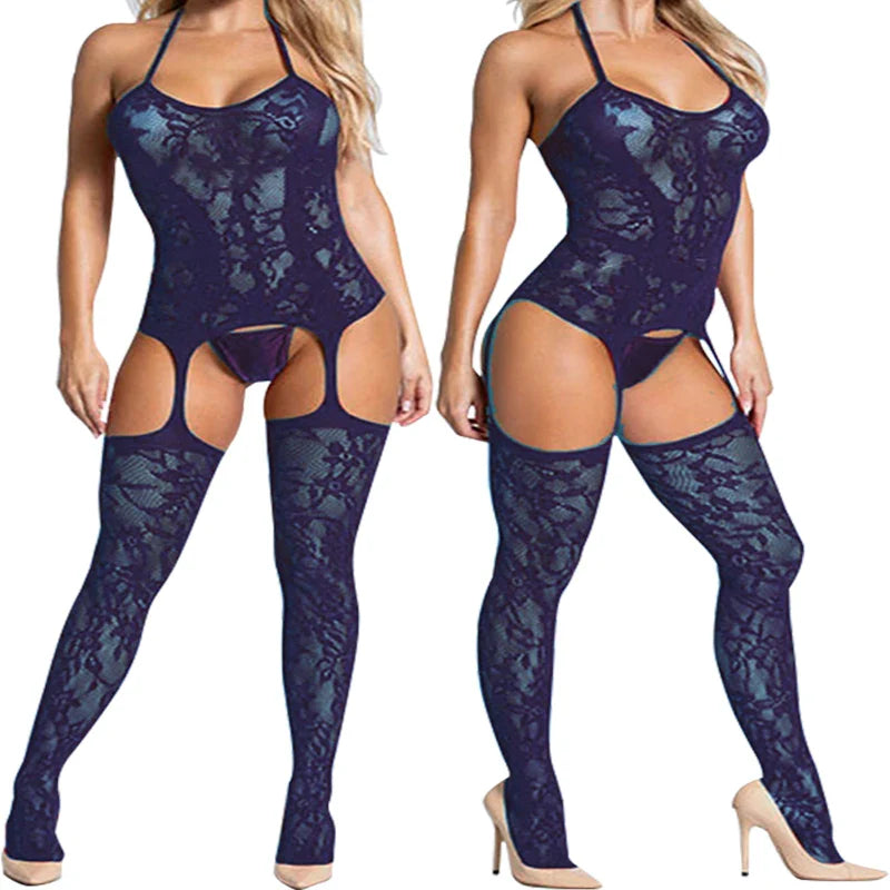 Summer Fashion Slim Teddy Bodysuits Women Sexy Bodycon Fishnet Hollow Rompers Stretch Mesh Sheer Halter O Neck Female Body Suits