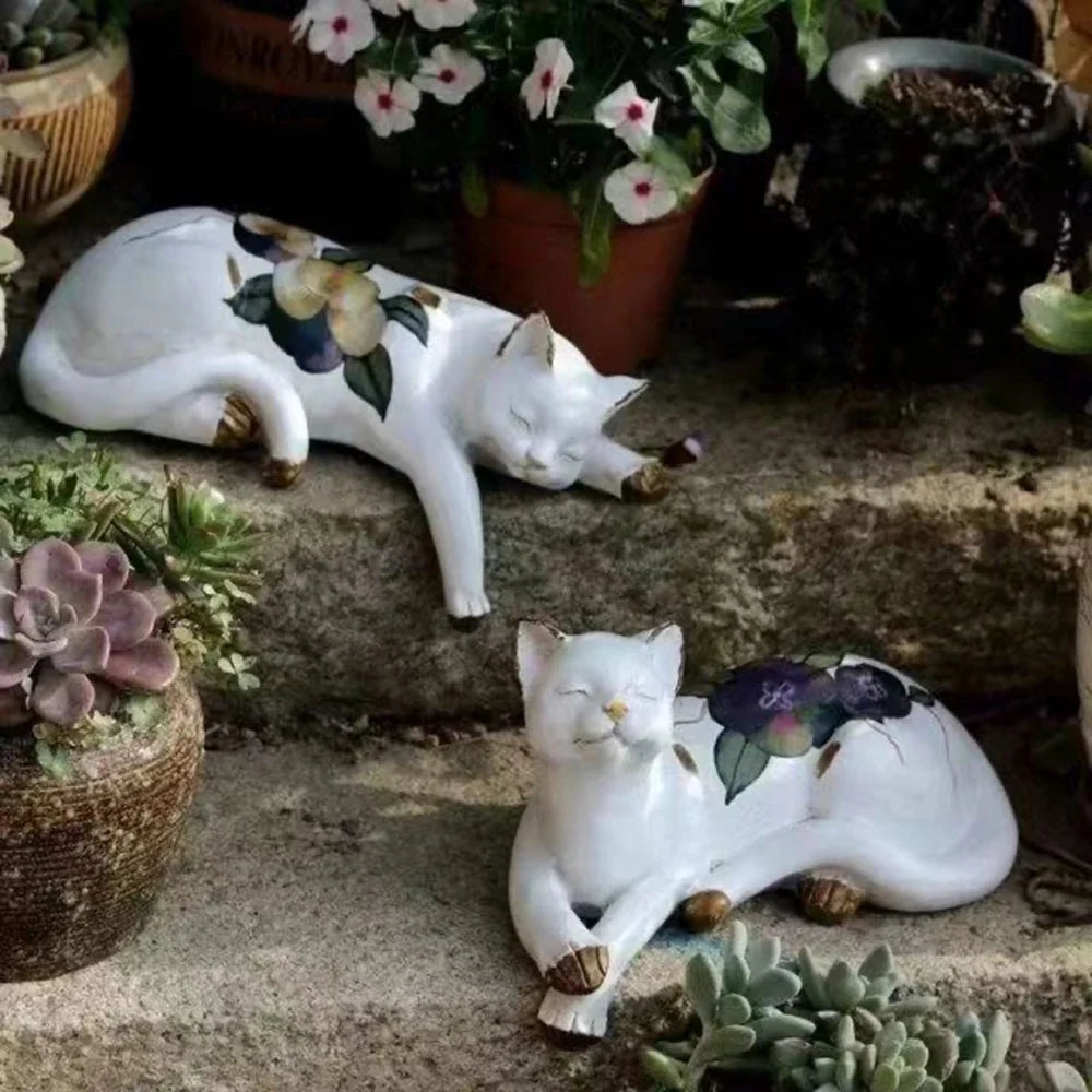 Sleeping Cat Garden Statues Outdoor,Cat Figurine Memorial Statue Makers Garden Resin Sleeping Cat Statues for Garden Decor Cat