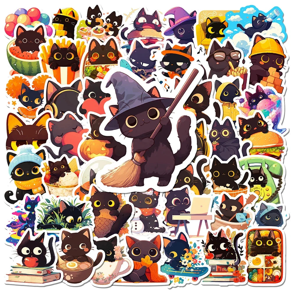 10/30/50pcs Cute Black Cat Graffiti Stickers Aesthetic Decals Fridge Notebook Laptop Phone Funny Stationery Sticker Kids Toys
