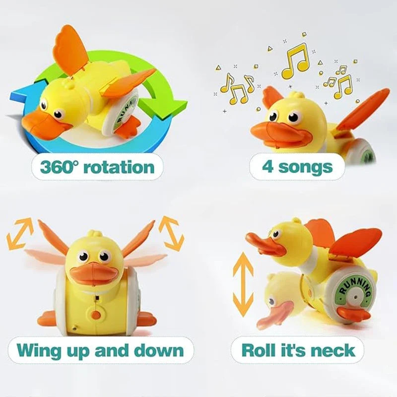 Kid Electric Rotating Duck Simulated Foraging Free Rotation Duck Sound&Light Music Tummy Time Toys Crawling Toys Educational Toy