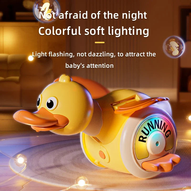 Kid Electric Rotating Duck Simulated Foraging Free Rotation Duck Sound&Light Music Tummy Time Toys Crawling Toys Educational Toy