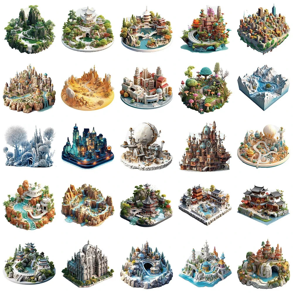 10/30/50pcs 3D World Aesthetic Building Graffiti Stickers Art Cartoon Decal Skateboard Laptop Car Phone Waterproof Sticker Toys