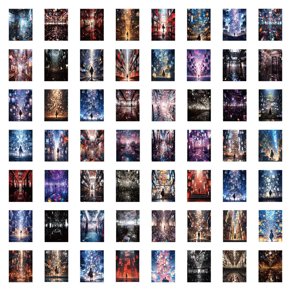 10/30/60pcs Cute Art Street Night View Cartoon Anime Stickers Decoration Laptop Scrapbook Phone Suitcase Diary Aesthetic Sticker