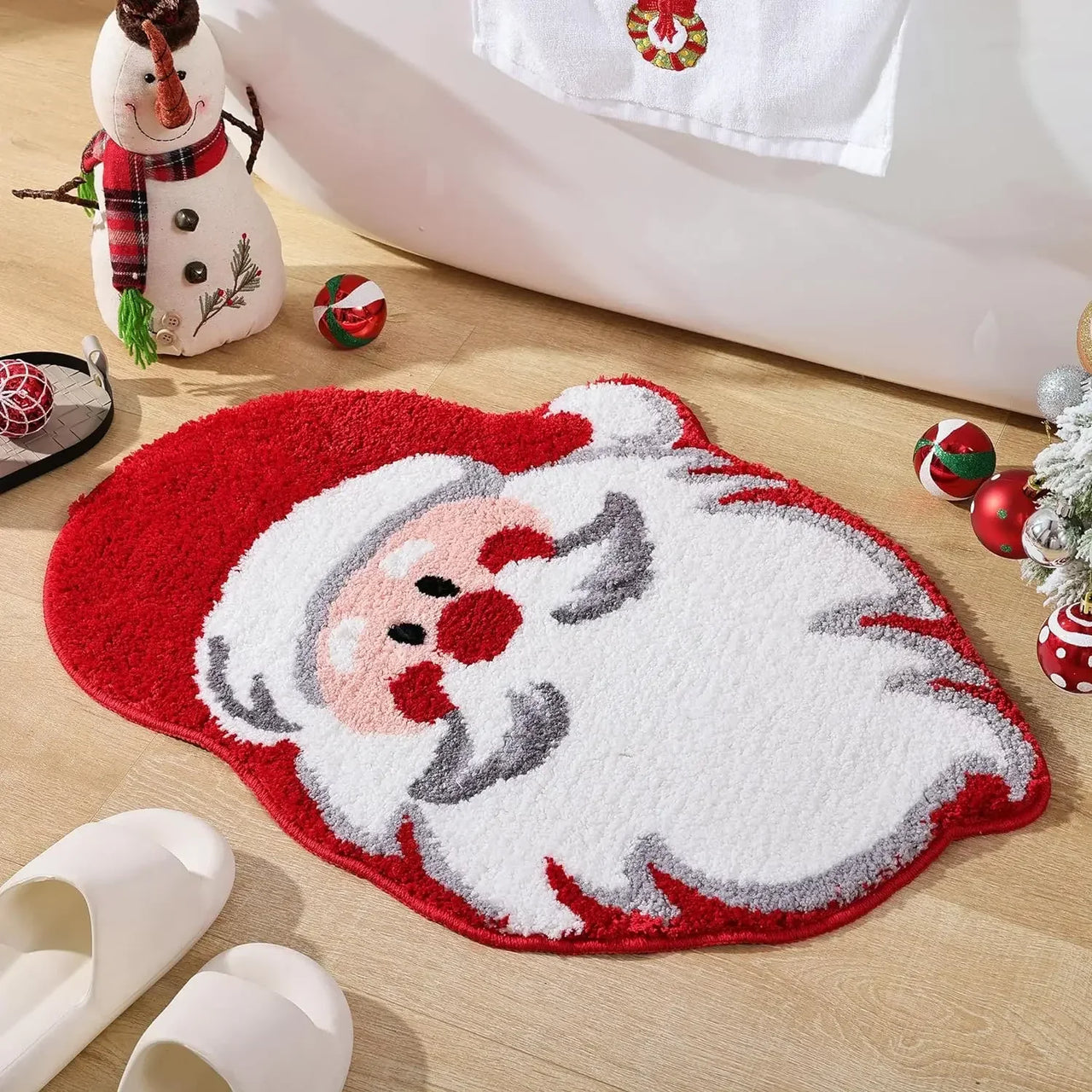 VIKAMA Cartoon Christmas Tree Wool-like Carpet Soft Anti-slip Floor Mat Entry Door Mat Festival Atmosphere Home Decoration