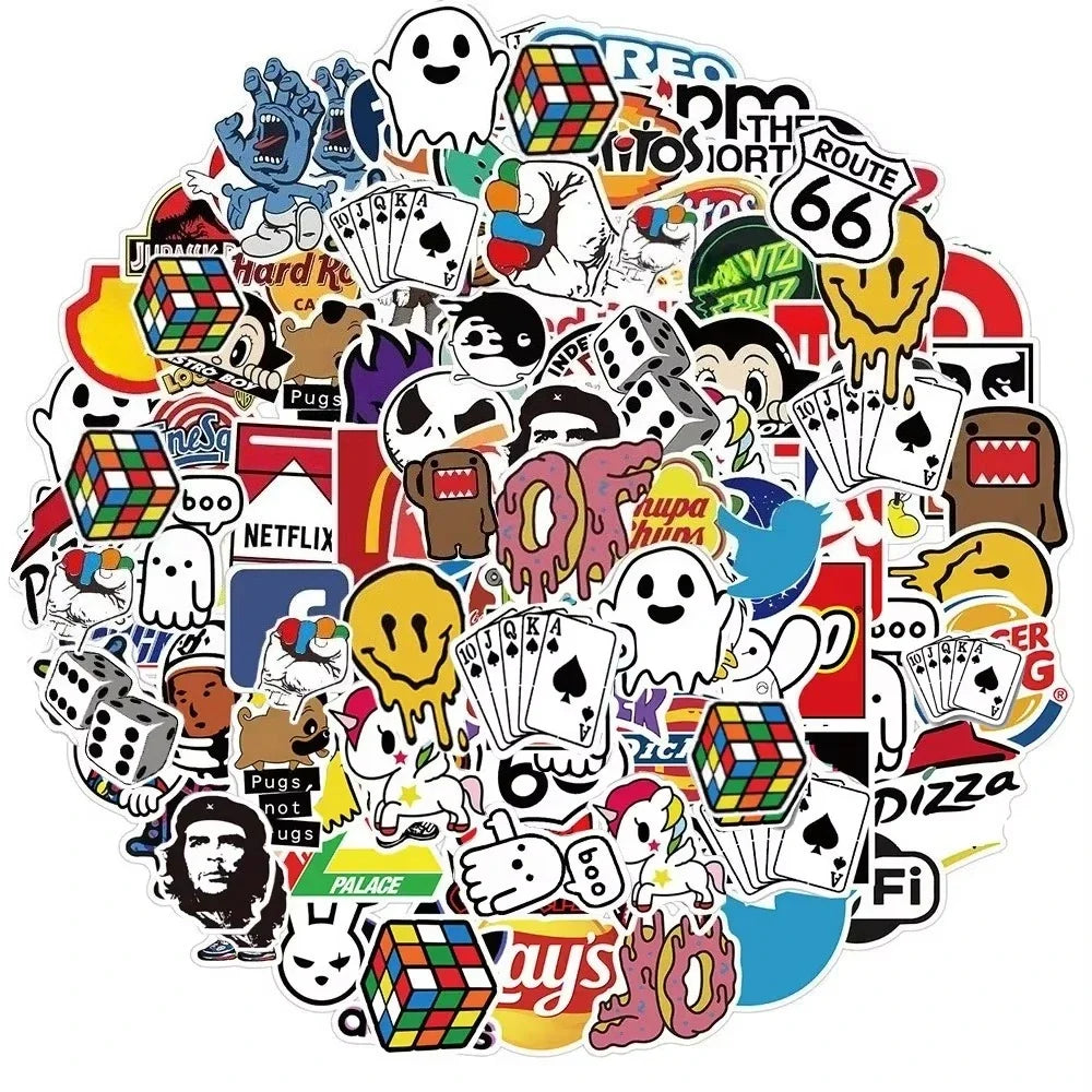 50/100/200Pcs Fashion Cool Brand Logo Stickers Aesthetic Motorcycle Phone Car Skateboard Laptop Sticker Decal Classic Kids Toy