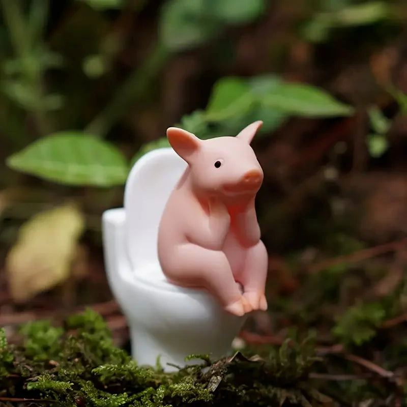 Adorable Pink Pig on Toilet Figurine - Whimsical PVC Decor for Home, Office, & Car | Ideal Gift for Friends | Versatile Indoor