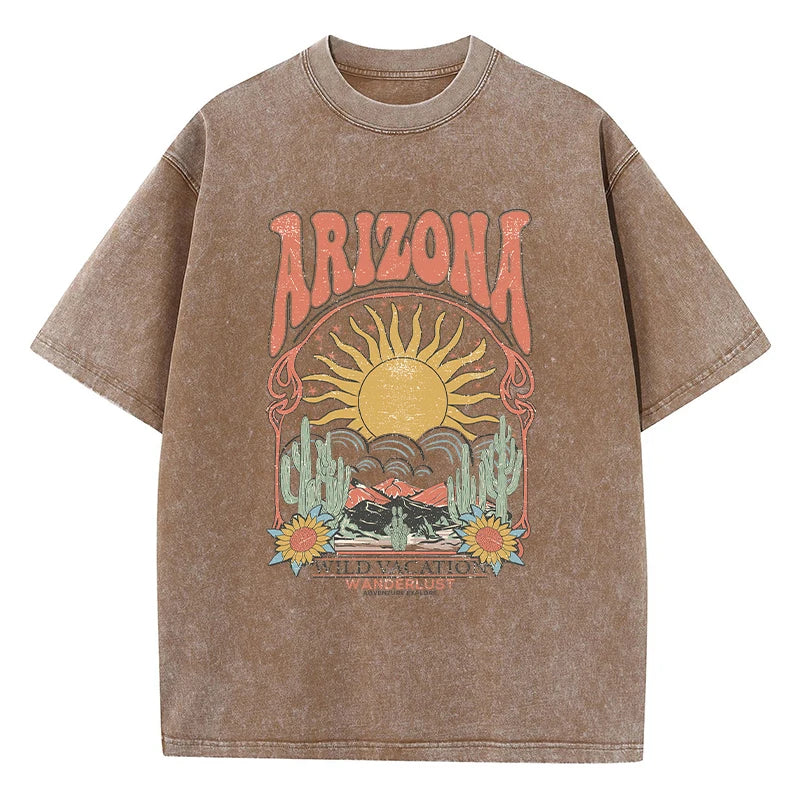 Fashion Women Cotton Washed T-Shirt Beautiful Arizona Wildlife Vacation Invites You Print Tops Casual Loose Tees Vintage Clothes