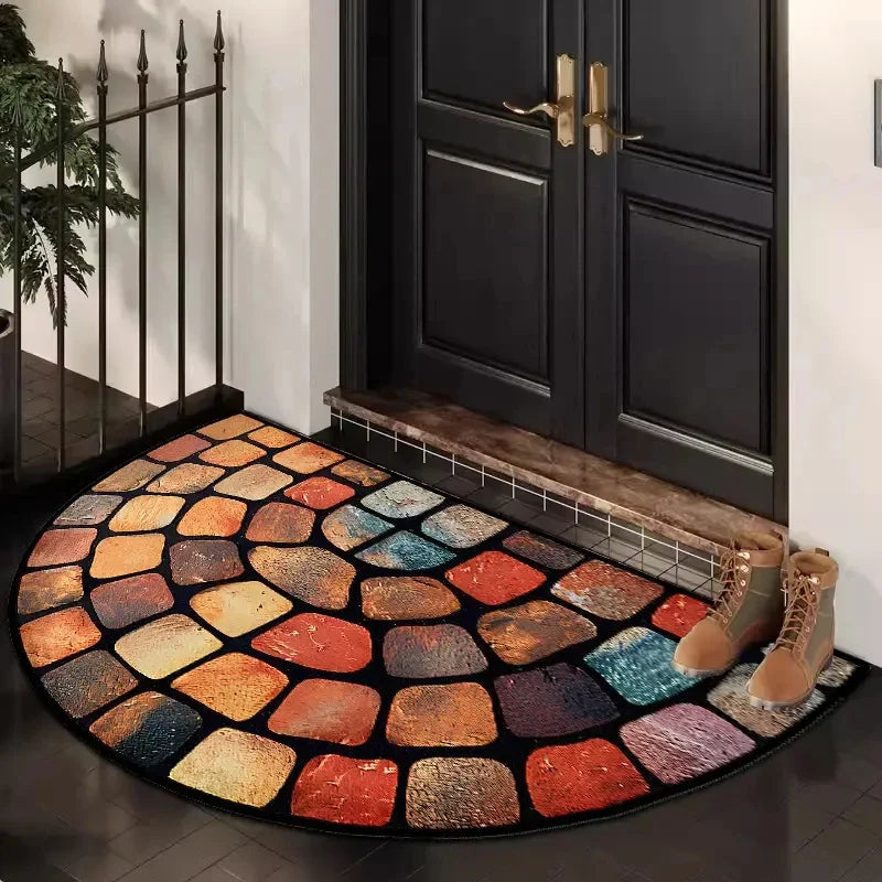 VIKAMA Bohemian Semi-Circular Carpet, Indoor And Outdoor Entrance Mat, Bathroom Door Mat, Soft And Anti-Slip Home Decoration.