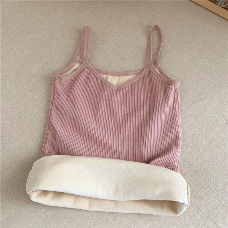 Women Sexy Solid Color Tops Thermal Casual Comfortable Elasticity Crop top Black Thin Velvet Sleeveless  Underwear Tank Top