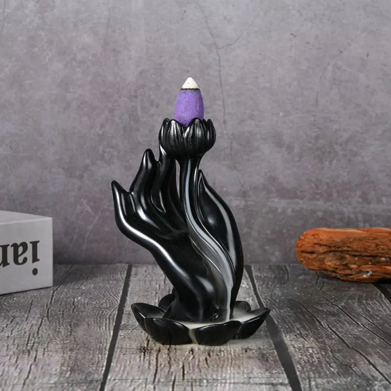 Buddha hand lotus reflux incense burner, waterfall incense burner, reflux incense burner handmade resin waterfall incense holder
