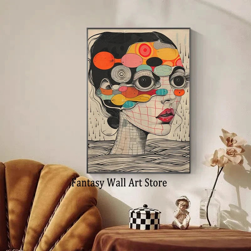Grid Addiction Canvas Wall Art Surreal Art Beautiful Unique Painting Print Abstract Modern Surrealism Wall Decoration Canvas Art