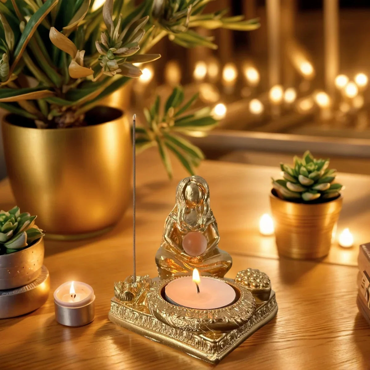1 Piece of Light Luxury Moon Goddess Candle Holder and Aromatherapy Statue Ornament, Zen Meditation Space Decoration, Desktop Candle and Aromatherapy Holder, Artistic Atmosphere-Enhancing Item