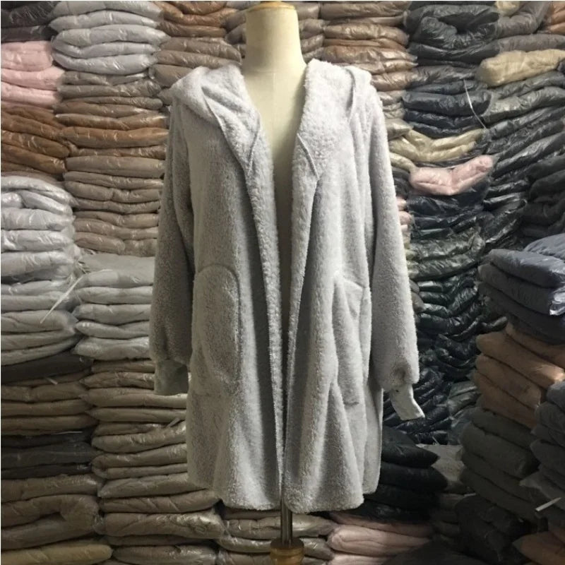 12 Colors Fleece Sweatshirt Long Cardigans Autumn Winter Female Long Sleeve Double Side Wear Flurry Loose Hoodie Coats Outwear