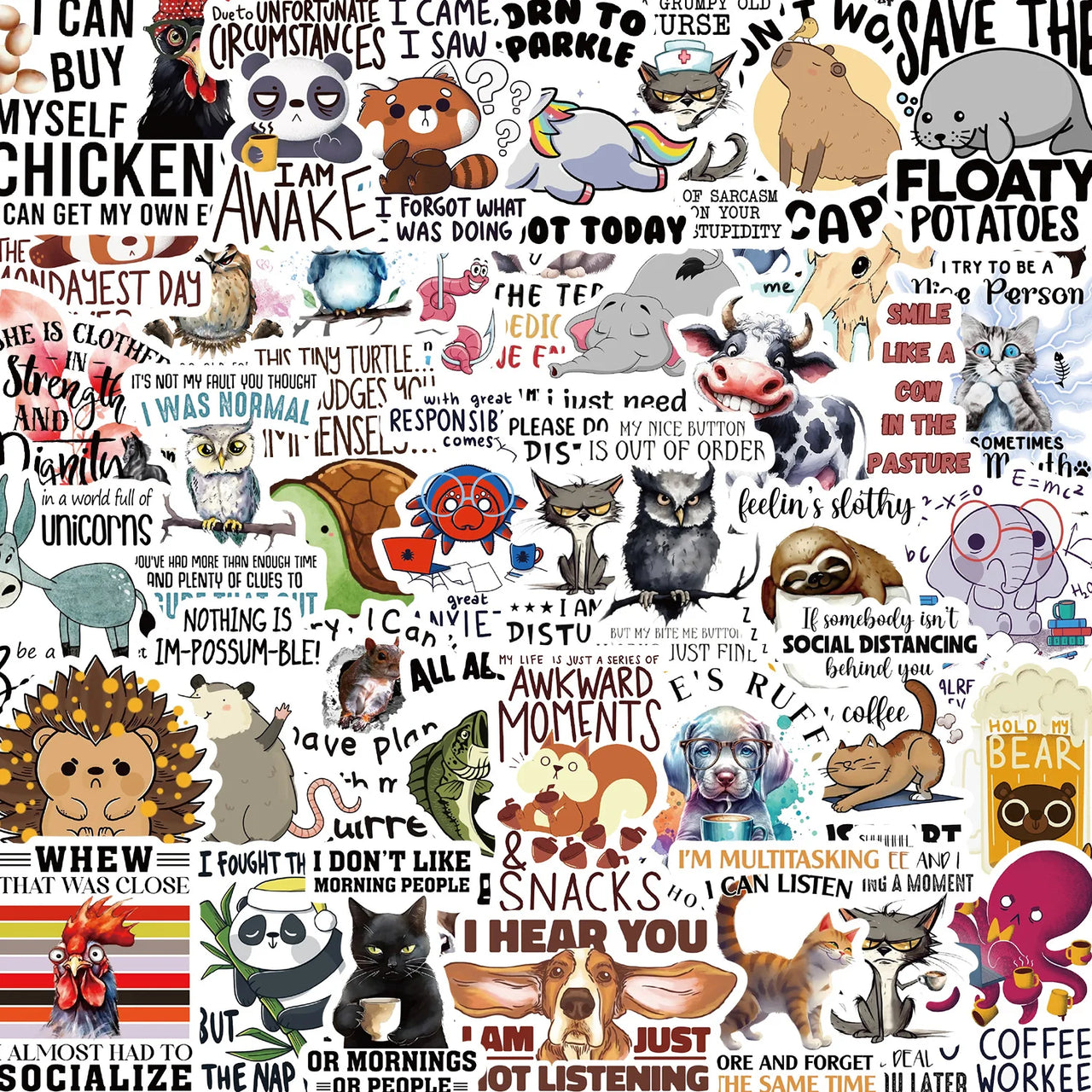 50/100PCS Funny Animal Quotes Waterproof Graffiti Stickers DIY For Decoration Guitar Notebook Luggage Stationery