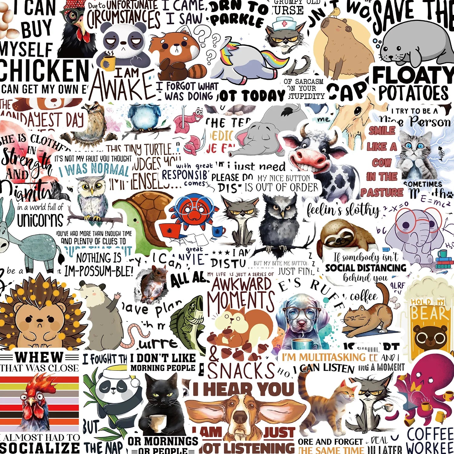 50/100PCS Funny Animal Quotes Waterproof Graffiti Stickers DIY For Decoration Guitar Notebook Luggage Stationery