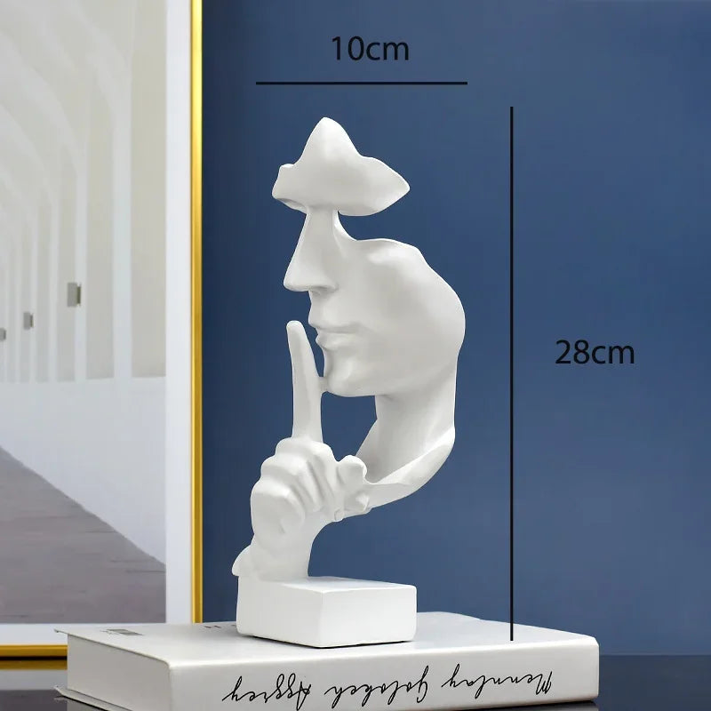Home Decor Thinker Statue Sculpture Silence Is Gold Figurines Resin Retro  For Office Study Living Room Abstract Face Ornaments