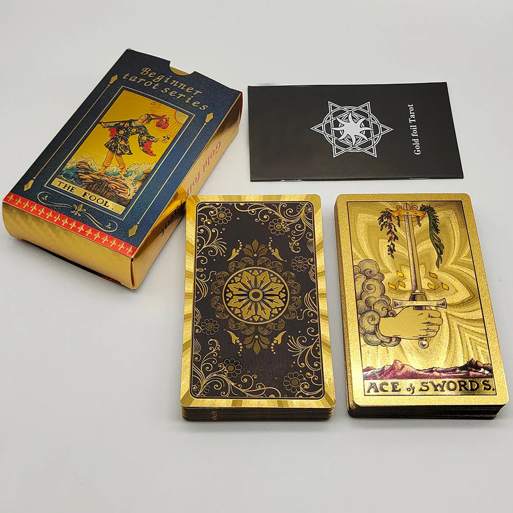 Gold Foil Tarot Plastic Cards Rose Pink Oracle Waterproof Card Deck Mysterious Board Game Divination Cards