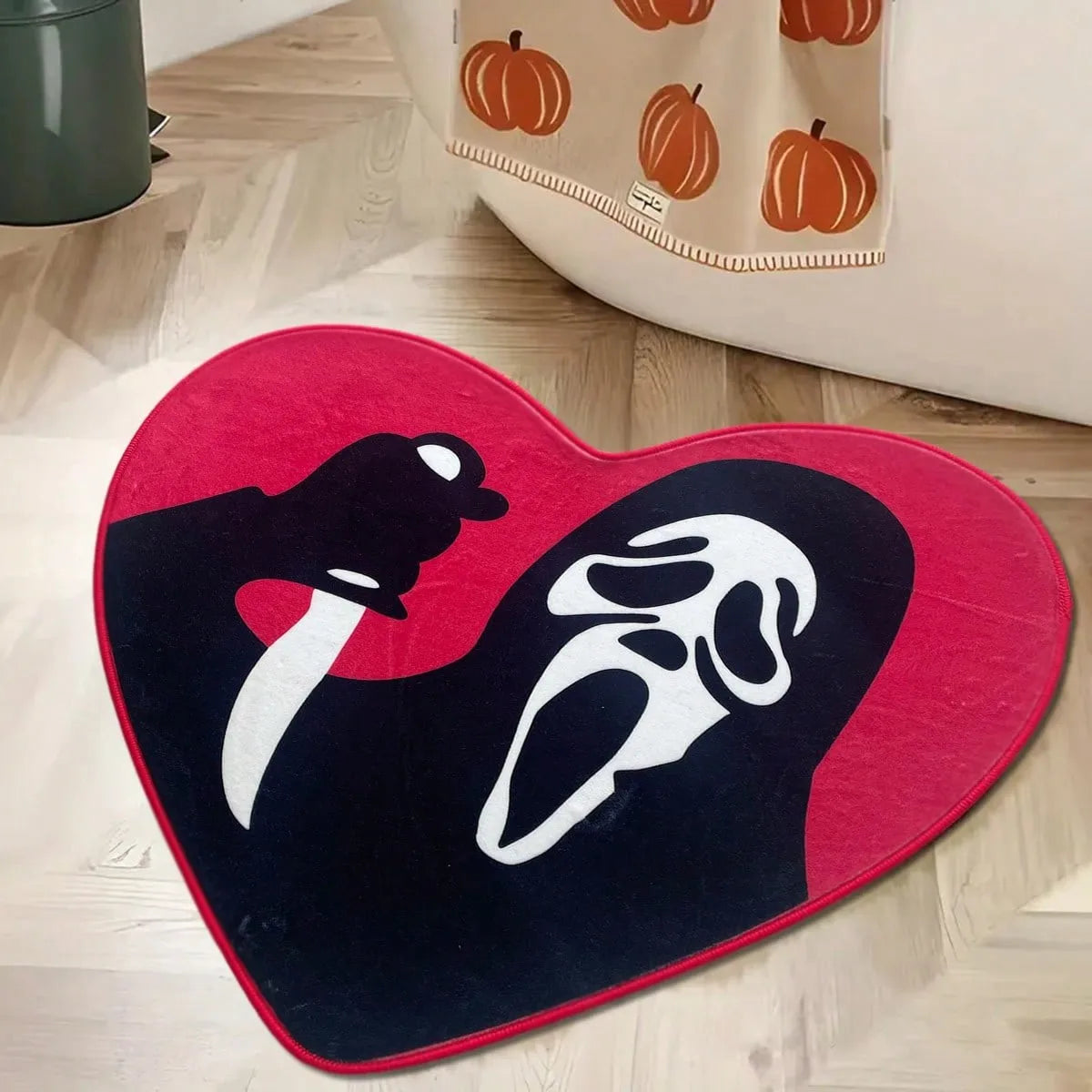 VIKAMA Heart-Shaped Skull Carpet Soft and Comfortable Halloween Decorative Floor Mat Bedside Rug Bathroom Foot Mat Home Decor
