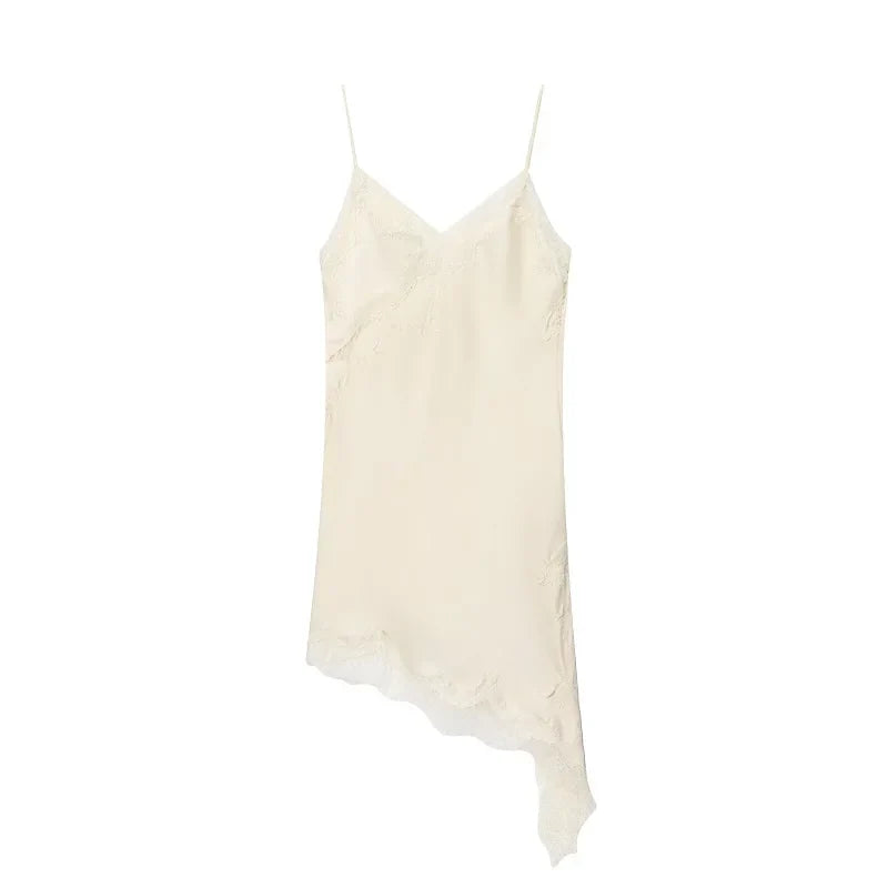 MUJER Lace Slip Mini Dress Women Satin Backless Summer Dress Woman Asymmetric Party Women's Dress Sexy Beach Dresses for Women