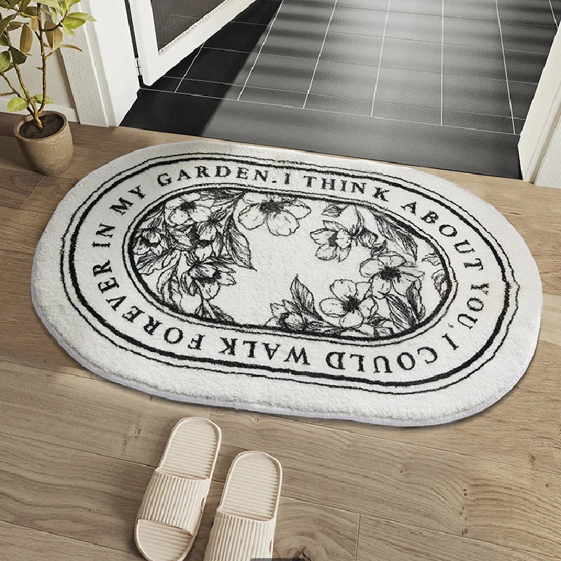 VIKAMA Simple Flowers Imitation Cashmere Toilet Mat Soft Insulation Non-Slip Entrance Carpet Balcony Mat Home Decoration