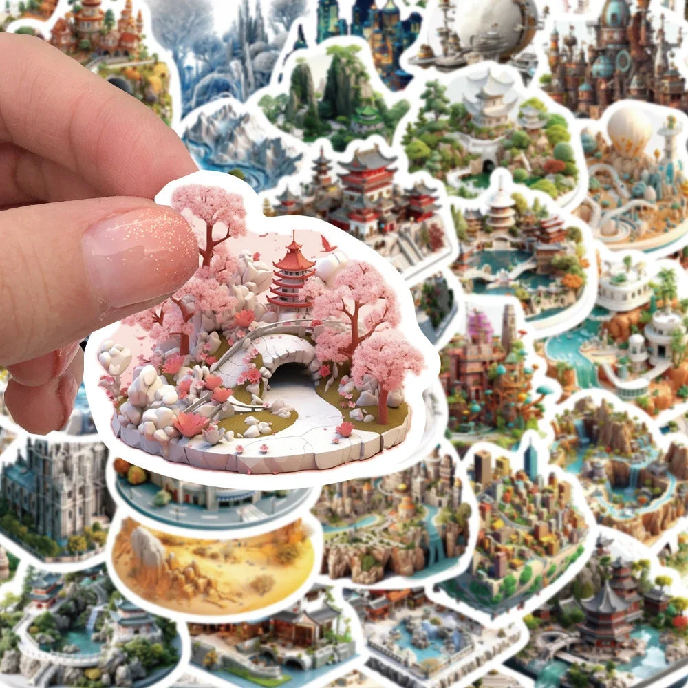 10/30/50pcs 3D World Aesthetic Building Graffiti Stickers Art Cartoon Decal Skateboard Laptop Car Phone Waterproof Sticker Toys
