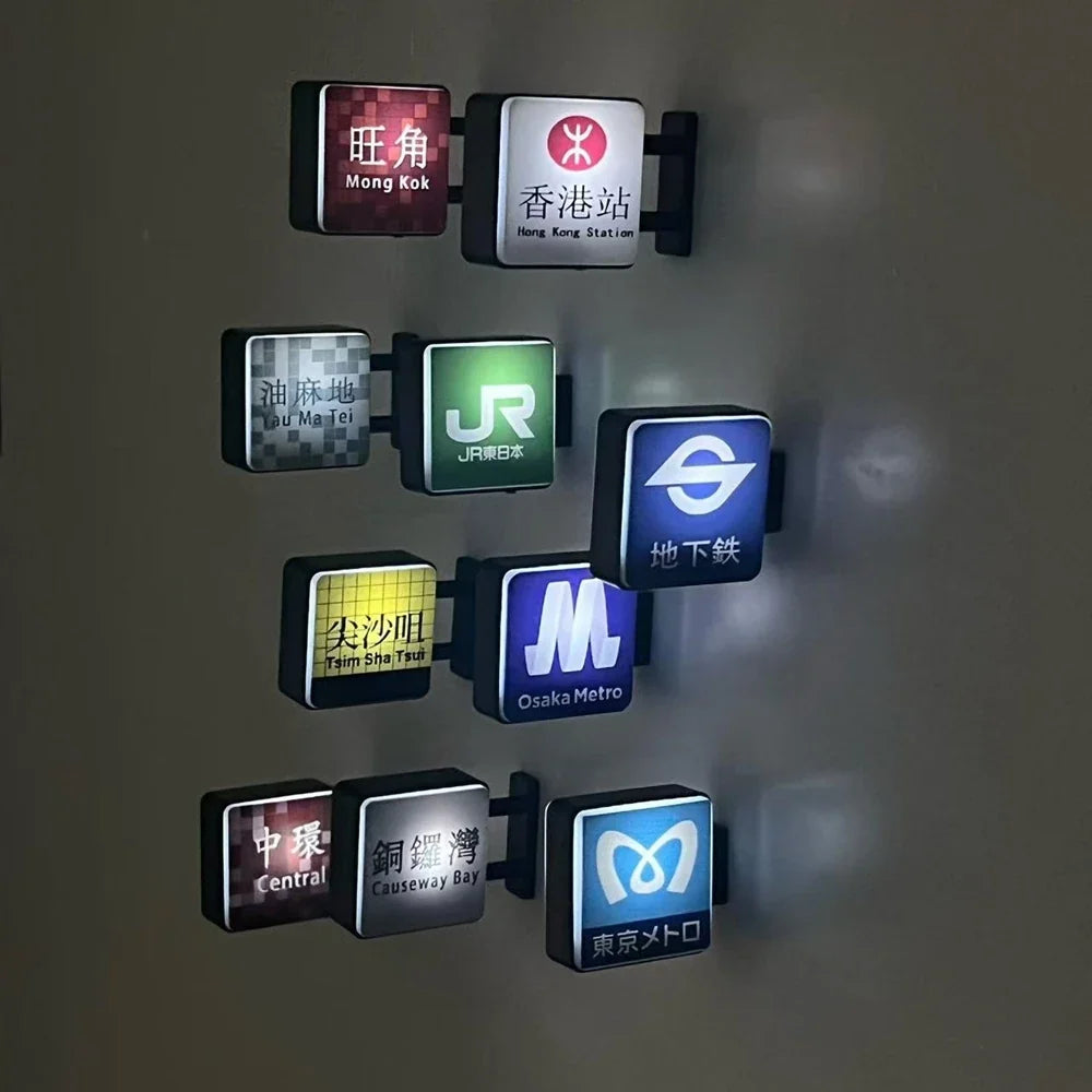 Fridge Magnet Hong Kong Subway Station Sign Fridge Magnet Bottom Magnetic Attraction Glowing Home Decorations for Dormitory Gift