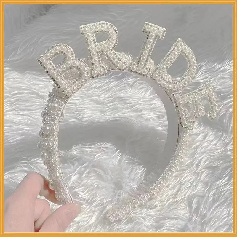 Bride to be Pearl crown Headband Bach Bachelorette hen Party Bridal Shower wedding engagement rehearsal dinner Decoration Gift