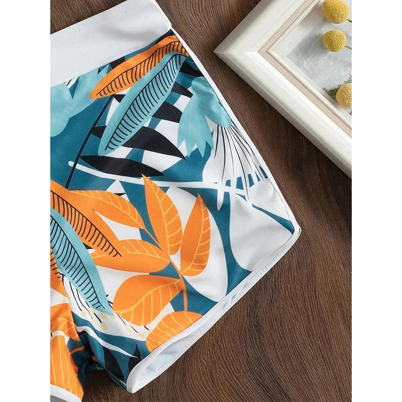 2023 Halter Bikini Set Short Swimsuit Women High Waist Swimwear Female Printed Bathers Swimming Bathing Swim Suit Beachwear