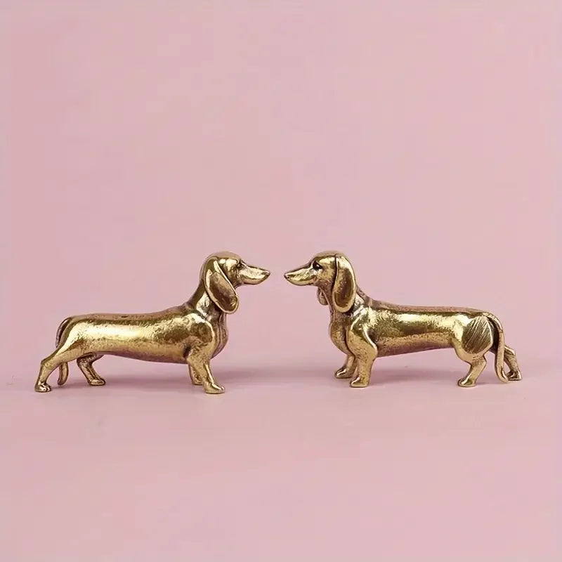 Pure Copper Dachshund Statue Vintage Brass Figurines Home Decote Desktop Ornament Miniatures Antique Tea Pet Crafts Gifts