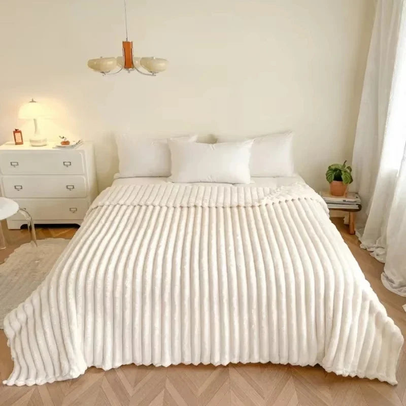 Solid Color Thickened Wide Striped Multifunctional Blanket, Can Be Used As Bed Sheet Cover Blanket, Nap Blanket, Pet Blanket