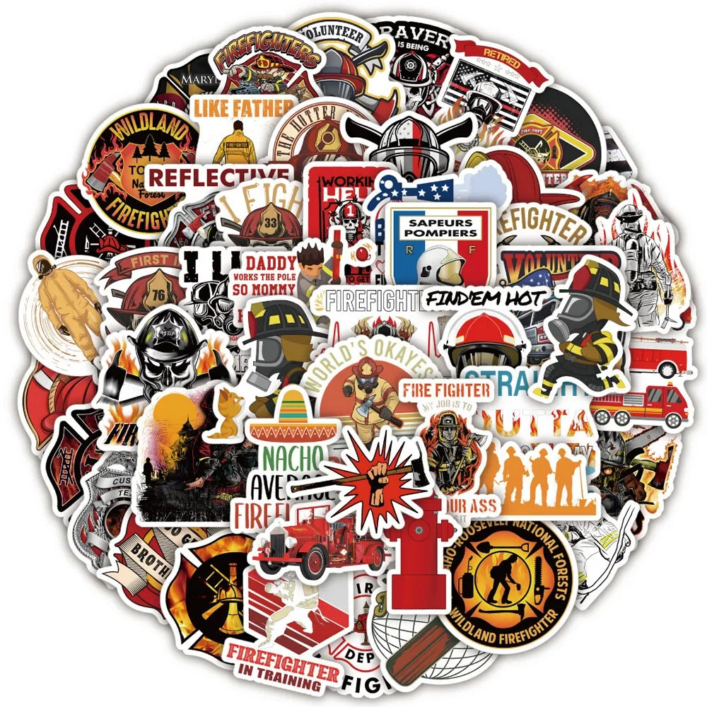 10/30/50pcs Fire Hero Firefighter Stickers Skateboard Motorcycle Luggage Laptop Car Bike Guitar Cool Waterproof Sticker Decal