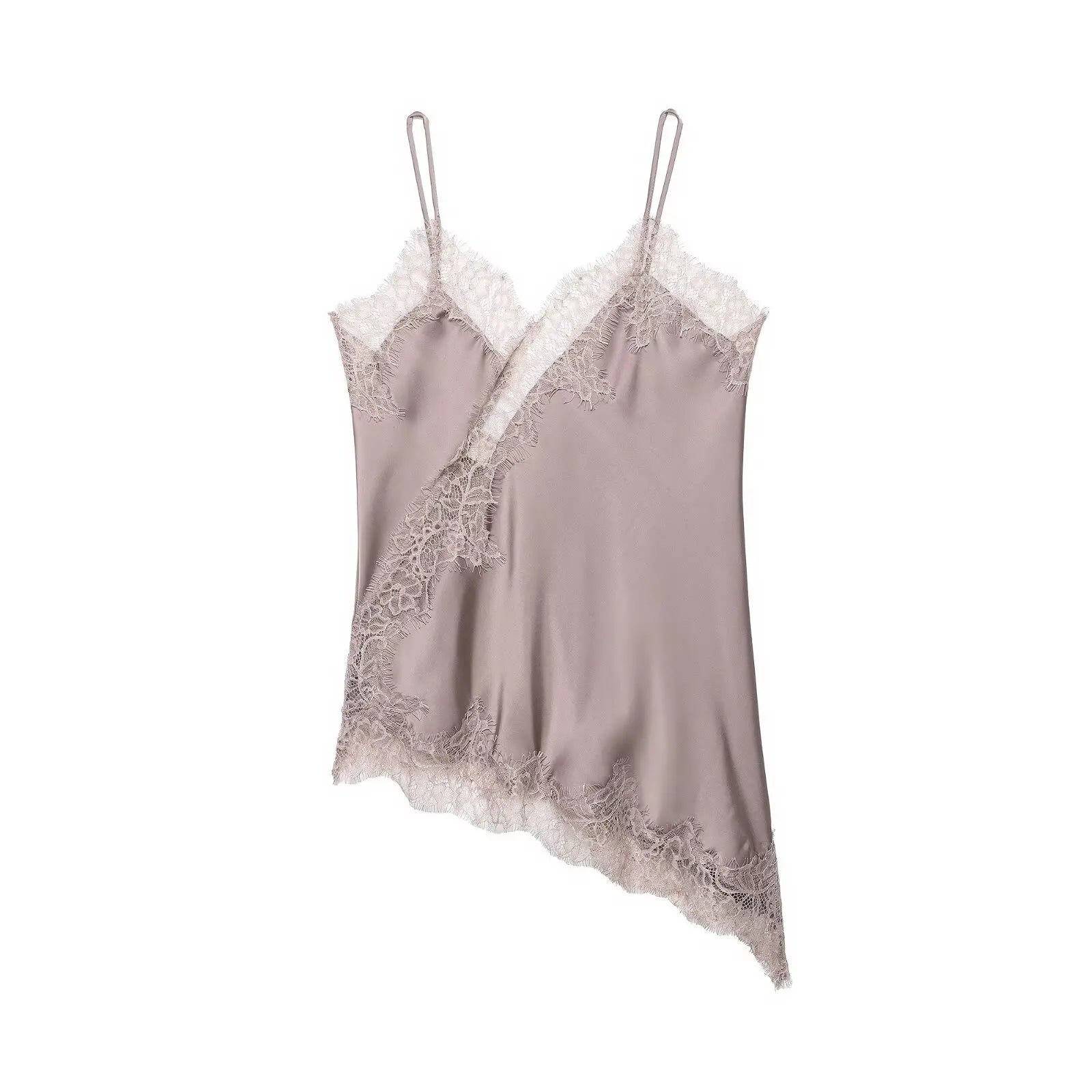 HH Sexy Women Asymmetrical Lace Slip Tops Summer Female Backless Sleeveless Off Shoulder Underwear Tanks Elegant Beach Camisole