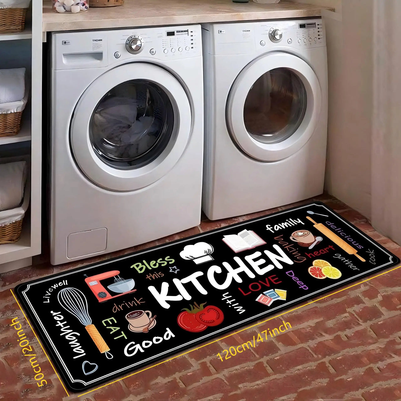 VIKAMA 1/2 pcs Kitchen Printed Floor Mat, Durable and Wear-Resistant, Home Kitchen Floor Mat, Laundry Room Carpet, Home Decor