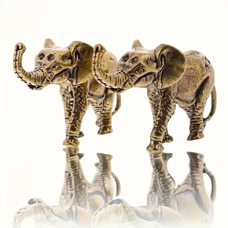 Brass Elephant Figurine - Handcrafted Metal Miniature Animal Statue, Collectible Home Decor Desk Accessory, No Electricity Requi