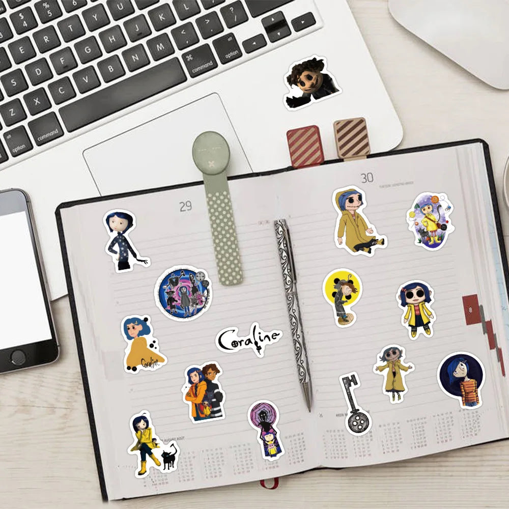 60pcs Horror Movie Coraline & the Secret Door Stickers Phone Scrapbook Suitcase Cartoon Graffiti Decals Sticker For Stationery