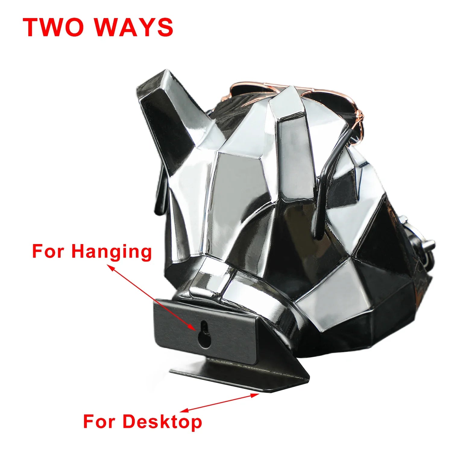 Polygon Bulldog Dog Head Figurine with Storage Electroplating Golden Silver Solid Synthetic Resin Sculpture Figurine Home Decor