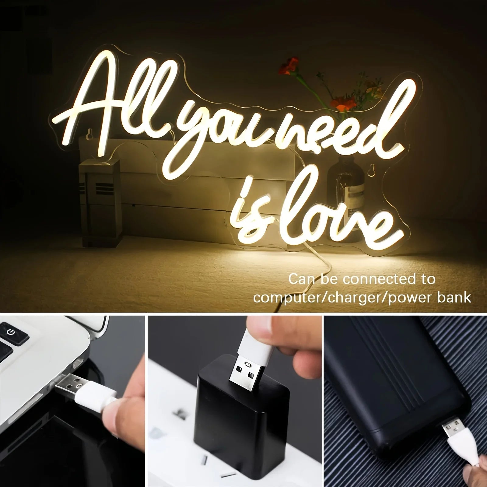 All You Need Is Love Neon Sign LED Neon Light Wall Decor for Bedroom Party Birthday Wedding Party Gift for Friend USB Powered