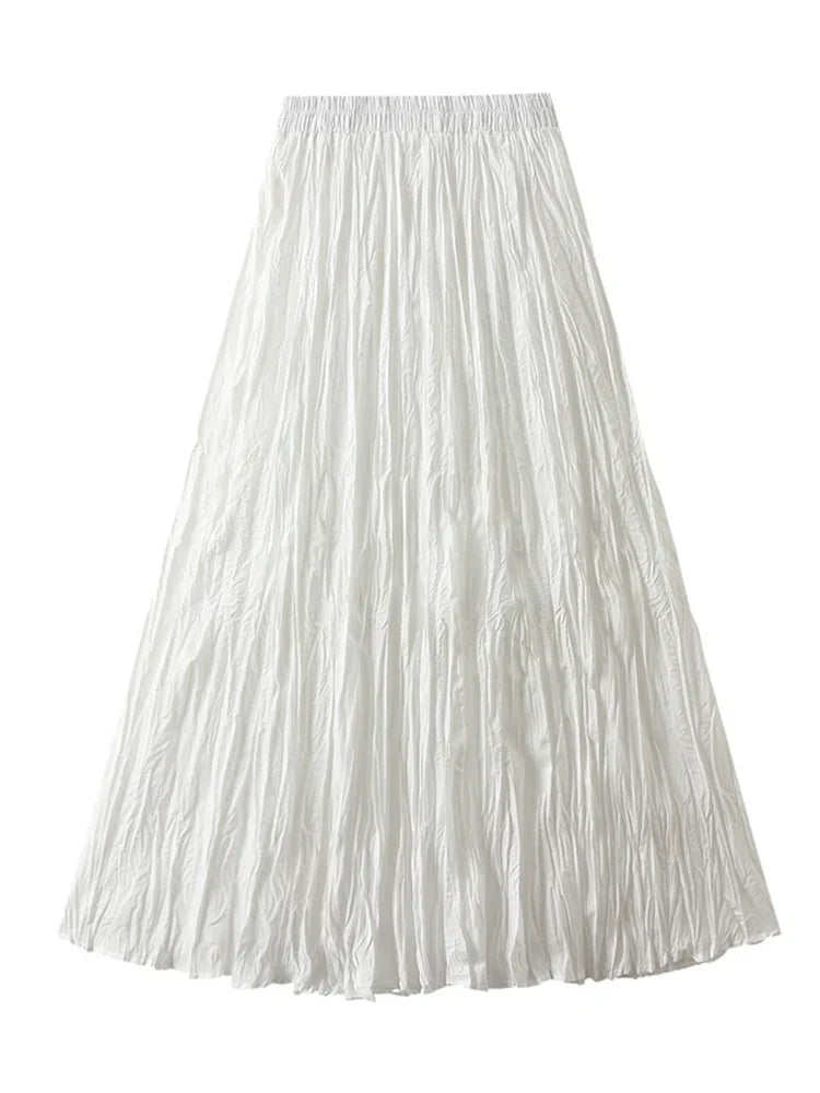 KarSaNy Long Pleated Skirts For Woman High Waist Large Hem White Skirt Summer Women's A Line Maxi Skirts For Women 2026 Long