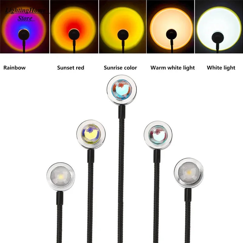 USB Sunset Projection Lamp Rainbow Atmosphere Night Light Sunset Light for Photography Selfie Wall Decoration Tiktok Table Lamp