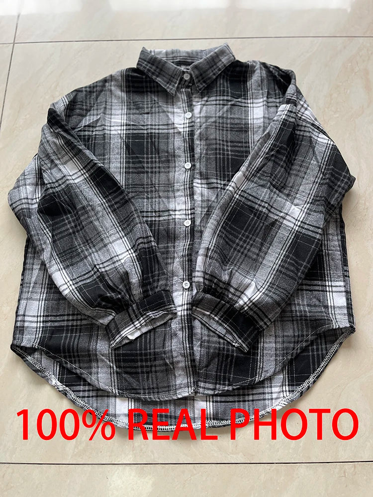 Plaid Shirt Women Autumn Long Sleeve Top Female Vintage Fashion Single Breasted Blouse Ladies Preppy Style Loose Check Shirts