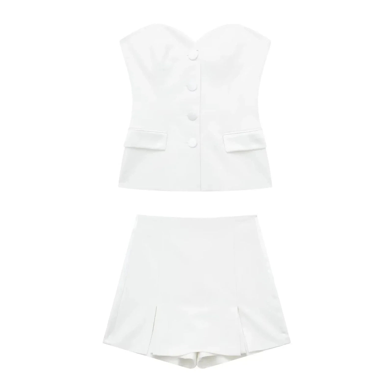 2024 Summer Fashion Woman Shorts Set Solid Chic Slim Tube Corset Top + Commuet Office Lady Wild Female Culottes Street