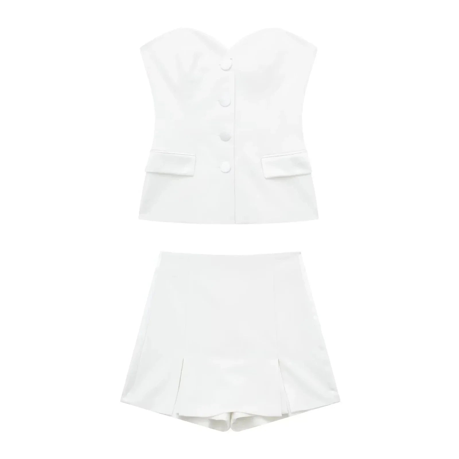 2024 Summer Fashion Woman Shorts Set Solid Chic Slim Tube Corset Top + Commuet Office Lady Wild Female Culottes Street