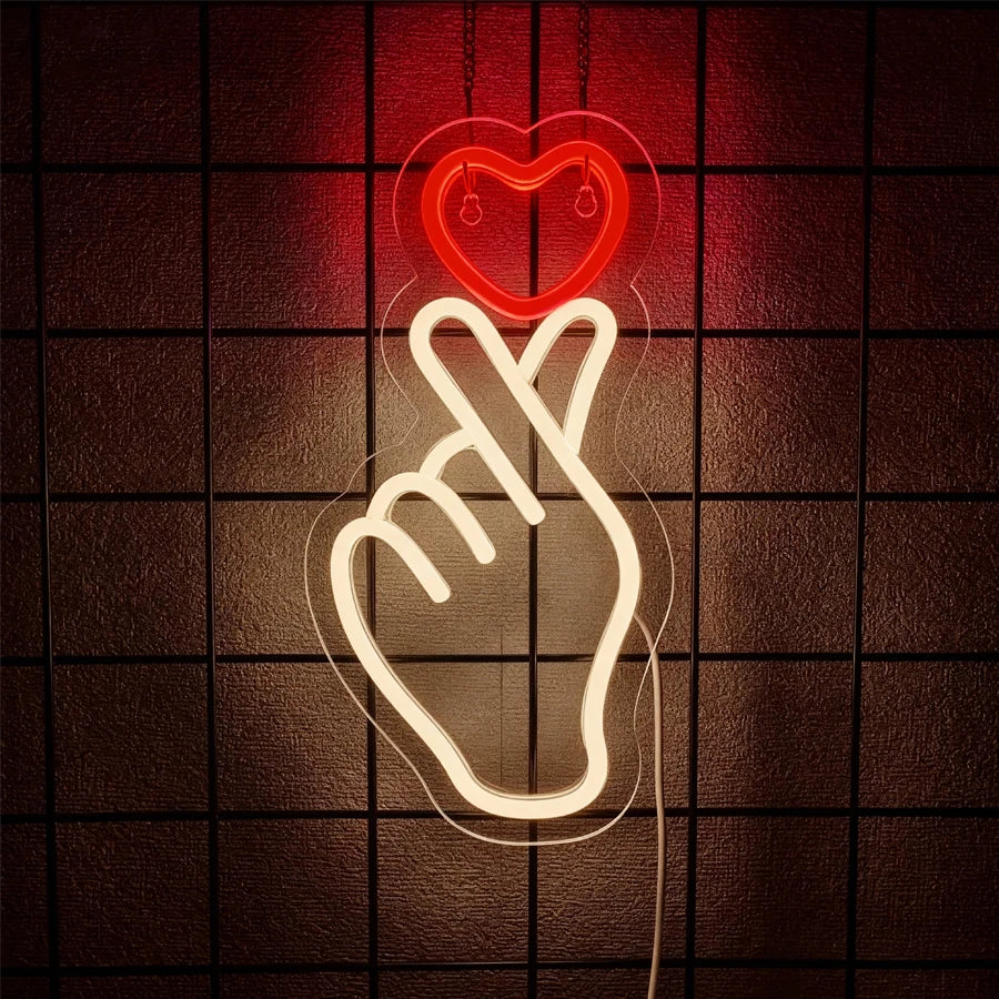 Finger Led Neon Sign, Hand-Than-Love Icon, Girls' Dormitory Decor, Bar, Wedding, Proposal Party Wall Lamp, Christmas Gift.