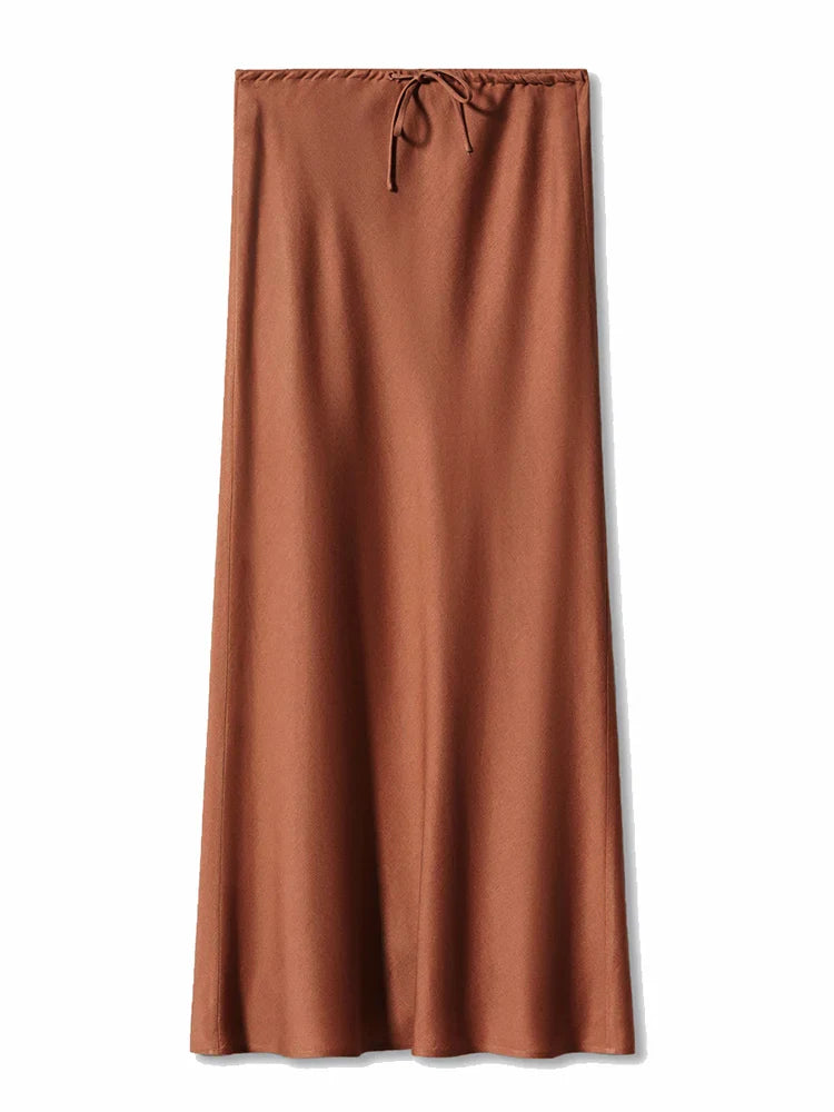 Long Satin Skirts Women Dark Green Luxury Spring Summer Maxi Straight Black Skirt Long Shining Satin Skirt Maxi Brown Ladies
