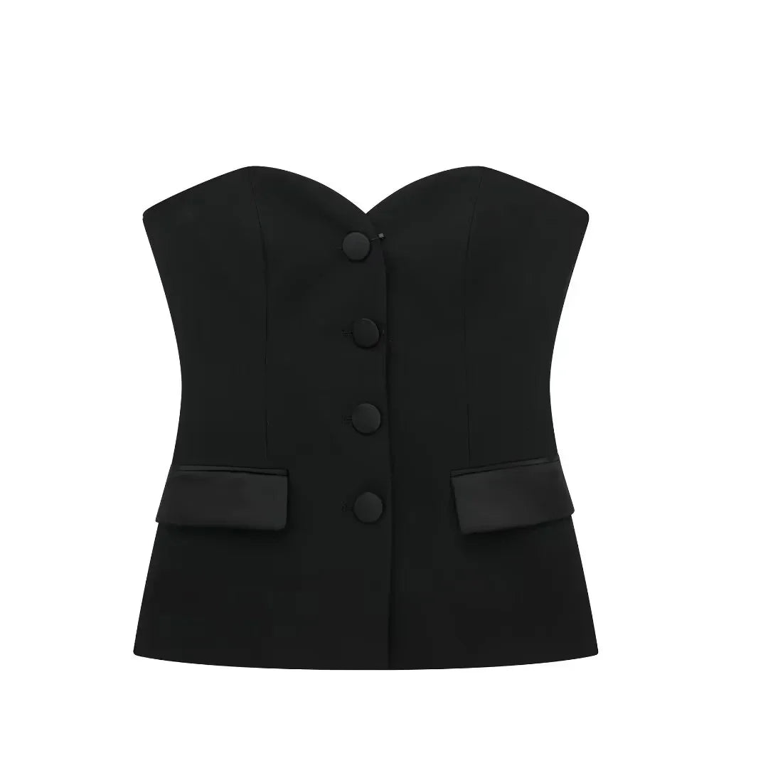 2024 Summer Fashion Woman Shorts Set Solid Chic Slim Tube Corset Top + Commuet Office Lady Wild Female Culottes Street