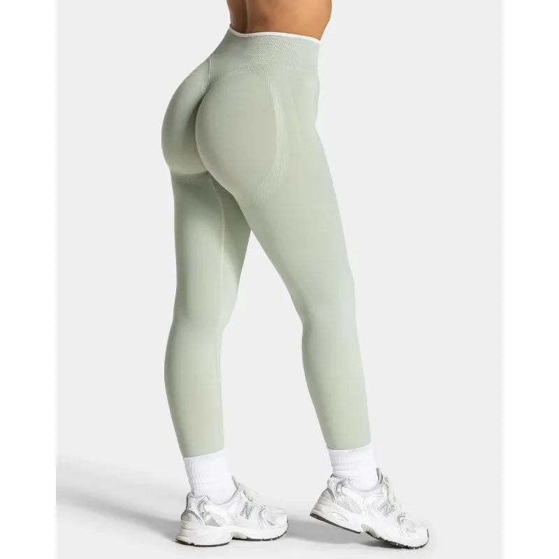New Women's Color Blocking Yoga Leggings Seamless Knited Tights High Waist Hip Liftting Gym Workout Solid Color Sports Pants