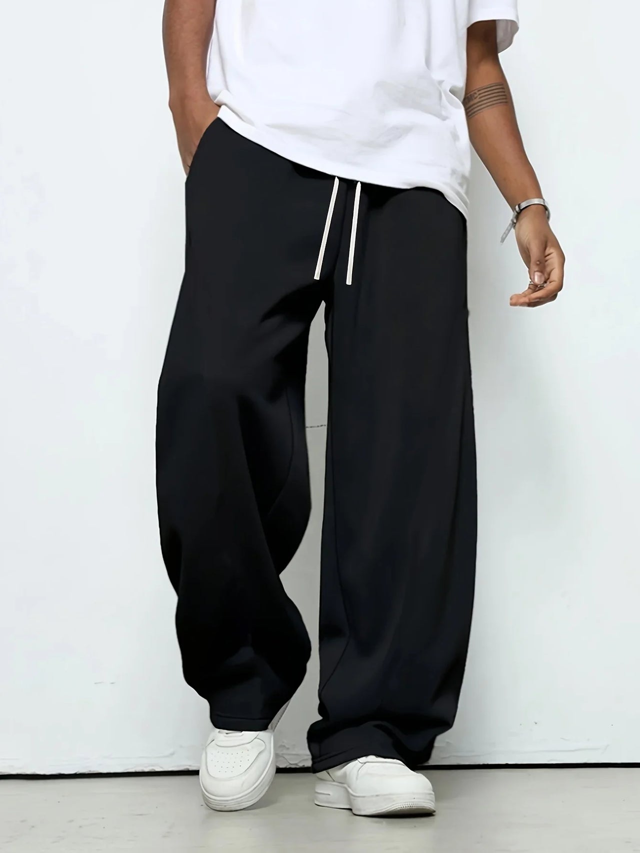Men's heavy breathable sports jogging pants elastic drawstring waist loose straight casual trousers thick men's sweater pants