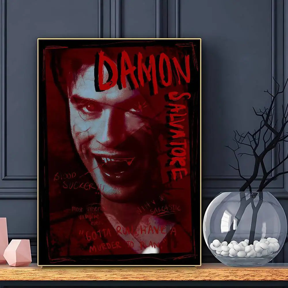 Damon Salvatore The Vampire Diaries Poster Sticky Wall Art Printing Waterproof Home Living Bed Room Bar Aesthetic Decor