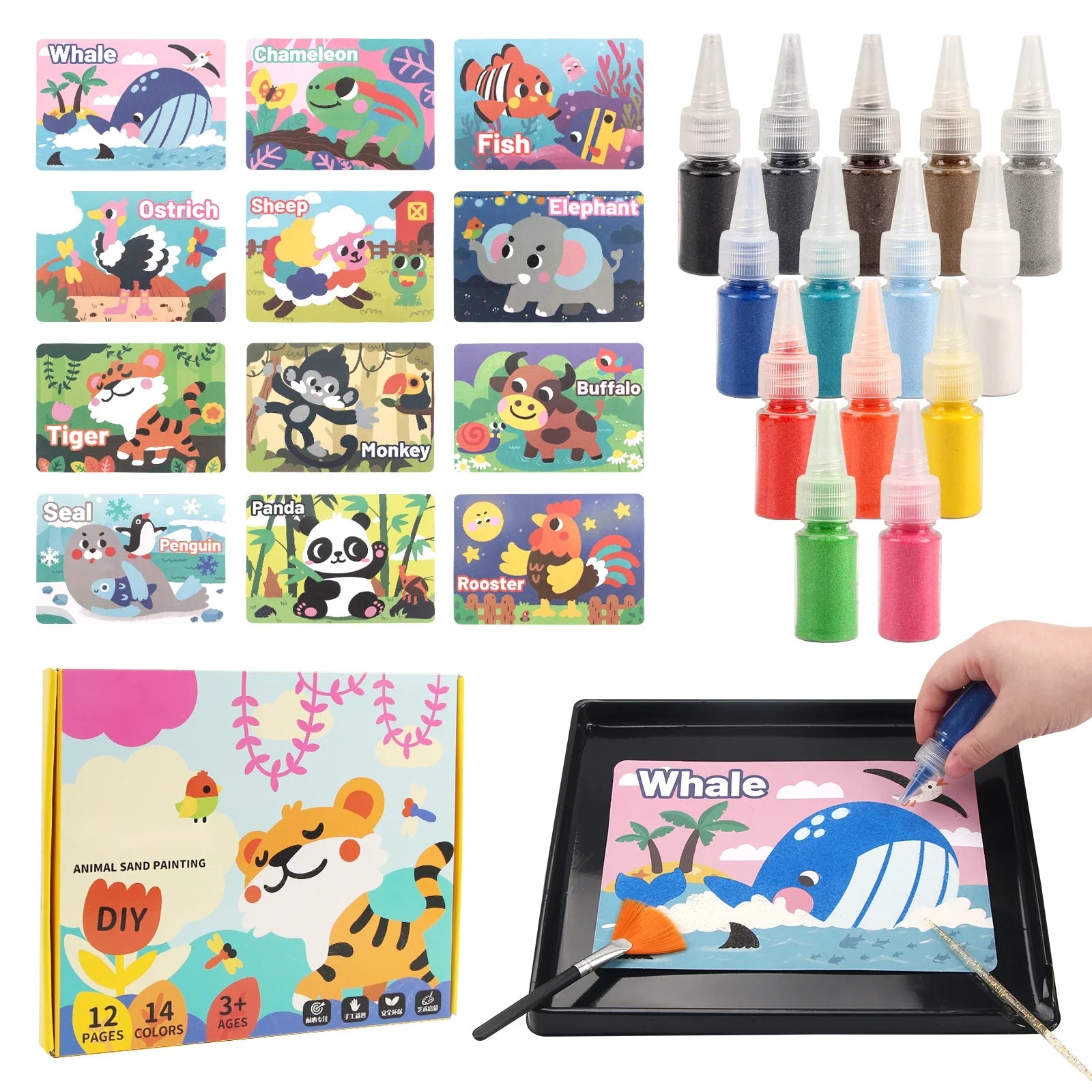 Sand Art Kit DIY Sand Painting Craft 14 Color 12 Princess Sand Painting Cards Montessori Toys Educational Toys for Kids Gifts