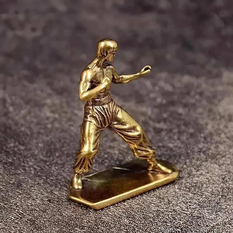 Brass Kung Fu Martial Artist Statue, Multi-Functional Room Decor, Movie Themed Collection Indoor Scene Decoration for Christmas
